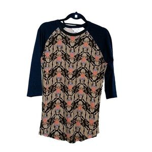 LuLaRoe Eagle July 4th Randy Raglan Top Black Patriotic Print 3/4 Sleeve Size S